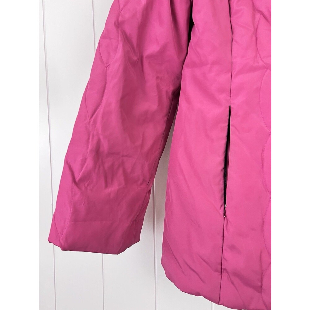 Donatella Pink Hooded Quilted Puffer Jacket Wavy Stitch Coat Insulated Medium - Picture 3 of 10